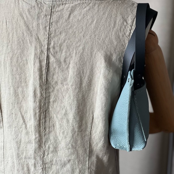 Handmade Mini Sea Foam Blue Leather Tote Bag - Picture 4 of 13